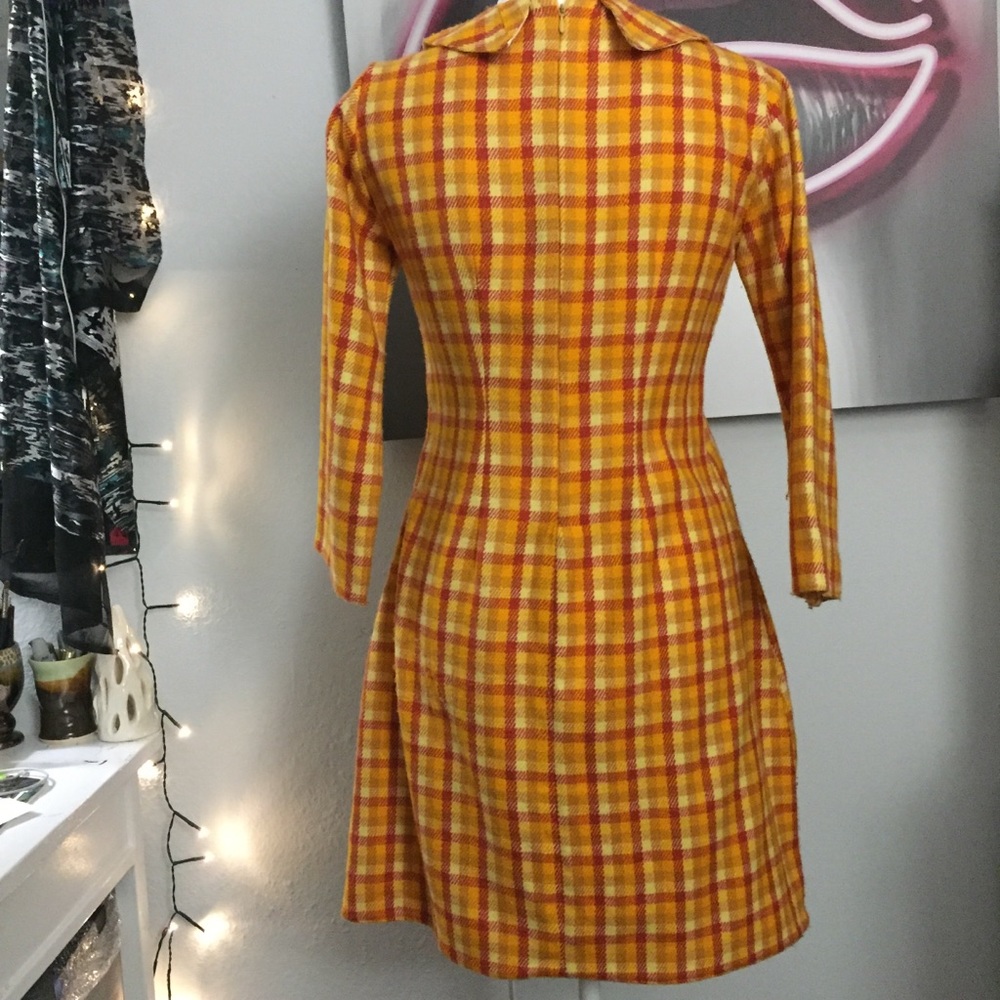 Yellow Plaid 100% Wool Dress - Picture 4 of 4